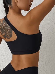 One Shoulder Sports Bra Women Asymmetric Cutout Workout <b>Crop</b> <b>Top</b> Single Strap Gym Fitness Yoga Tank Padded Activewear Blanks - Product Image 2