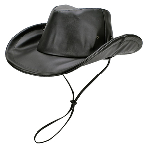 Premium Quality <b>Black</b> Leather <b>Cowboy</b> <b>Hat</b> Wide Brim Western <b>Hat</b> with Chin Strap Unisex Adult Outdoor Customized <b>Cowboy</b> <b>Hats</b> ODM - Product Image 1