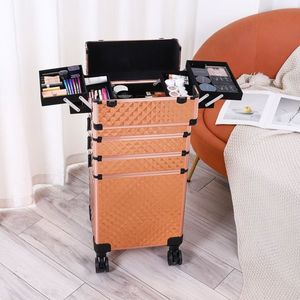 Valigia per Trucco 4-in-1 in Alluminio Intercambiabile Stile Draw Bar Oro Rosa, Borse e Custodie per Cosmetici - Product Image 2