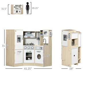 Cucina Giocattolo Angolare in MDF Bianco con Macchina del Ghiaccio Interattiva e Telefono Giocattolo per Piccoli Cuochi - Product Image 3