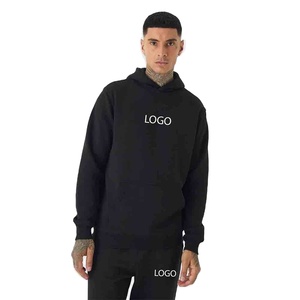 Custom Blank Winter <b>Hoodie</b> Jogger Set Men <b>Plain</b> <b>Black</b> Tracksuit Custom Logo Print Option Streetwear 2-Piece 100% Cotton Fleece - Product Image 1