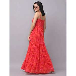 Vestido Largo de Verano para Mujer, Estampado Floral Rojo, Cintura Natural, Sin Mangas, Tirantes Finos, 100% Algodón, Casual para Fiesta - Product Image 3