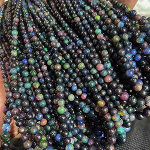 Perles de pierres précieuses opale noire, best-seller, 3-5 mm, opale naturelle, rondelle, certifiées CMA, vente en gros pour la fabrication de bijoux - Product Image 1