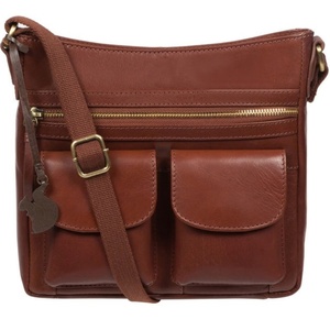 Bolsos de pecho clásicos color marrón para hombre, bolso bandolera de cuero con correa ajustable y organizador de bolsillo frontal espacioso - Product Image 6