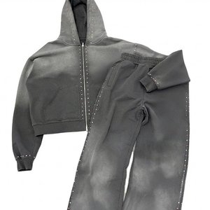 Ensemble de survêtement pour homme orné de strass, comprenant un sweat à capuche et un pantalon de jogging, idéal pour le sport, le streetwear décontracté et l'entraînement - Product Image 6