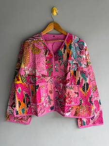Women's Embroidered Floral Kantha Vest Cotton Waistcoat Button Front <b>Patchwork</b> <b>Jacket</b> With Pockets for Winter gift for her - Product Image 1