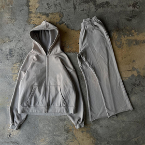 Conjunto Deportivo Personalizado Y2K para Hombre, con Sudadera con Cremallera y Pantalones Acampanados, Lavado Ácido, 100% Algodón Grueso, Bordado 3D - Product Image 5