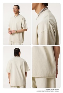 ชุดเสื้อยืดและกางเกงขาสั้นผู้ชายสำหรับฤดูร้อน ผ้าคอตตอน 100% น้ำหนักเบา ทรงโอเวอร์ไซส์ ลวดลายฟอกสี พร้อมโลโก้ - Product Image 2