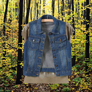 Gilet en jean pour homme, couleur unie, prix raisonnable, design respirant, sans manches, look décontracté, streetwear. - Product Image 3