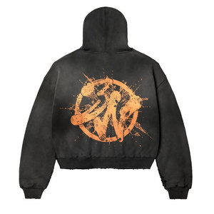 Sweat à capuche oversize pour homme, style streetwear, imprimé graffiti effet peinture, fermeture éclair frontale, coupe droite, en coton tricoté, style automne - Product Image 6
