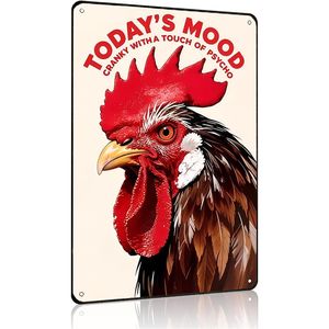 Targa Vintage in Latta con Motivo di Polli, 'L'Umore di Oggi' per Decorazione di Pollaio, Fattoria, Cucina, Giardino, Cortile, Regali a Tema Polli, Insegna da Parete in Legno - Product Image 1
