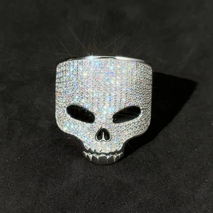 Grande bague unisexe tête de mort pavée, plaquée or rose 18 carats, entièrement pavée de moissanite VVS, alternative au diamant de laboratoire, style motard, statement robuste, streetwear - Product Image 3