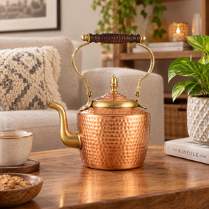 Bouilloire à thé en cuivre martelé de luxe avec bec verseur en laiton massif, théière de style vintage, fabricant en gros pour la vaisselle de cuisine - Product Image 2