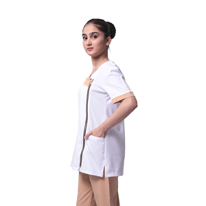 Ropa de Salón Blanca Stahlmann Pro 2026 de Tela de Alta Calidad, Diseño de Logotipo Personalizado, Cierre Lateral, Bolsillos Dobles, Ligera - Product Image 2