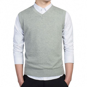 <b>Men's</b> Retro V-Neck <b>Knit</b> Sweater Vest – Solid Color Casual Business Pullover Sleeveless <b>Waistcoat</b> for Work & Everyday Wear - Product Image 4