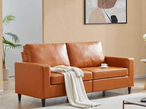 Transitional Brown Genuine Leather Eco-Friendly Two Seater <b>Sofa</b> with Wide Track Arms Solid <b>Wood</b> Legs for Living Room - Product Image 1