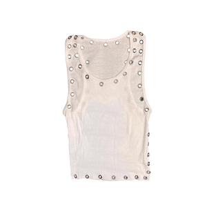 Women Ribbed Crop Tank Top With <b>Metal</b> Eyelet Detail Sleeveless Slim Fit Fashion Vest OEM Supplier - Product Image 2