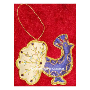 Ornements de Noël en forme de cloche, broderie dorée en zari, matériau en tissu, couleur marron, utilisés pour la décoration de fête de festival - Product Image 3
