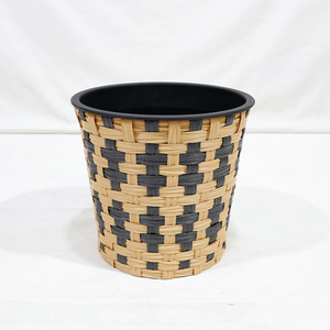 New Design Minimalist <b>Plastic</b> Wicker Round Pot Two-tone Checkered Woven Eco-Friendly & Durable <b>Planter</b> - Product Image 5