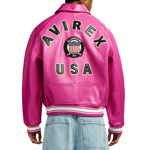 เสื้อแจ็คเก็ตบอมเบอร์หนังวัวแท้สีชมพูสำหรับผู้ชาย Avirex USA คุณภาพสูงสำหรับฤดูหนาว  หนังแท้ย้อมสีพื้นเรียบ  เสื้อแจ็คเก็ต Avirex สำหรับผู้ชาย - Product Image 5