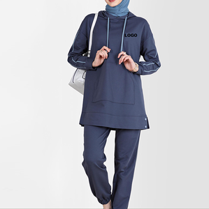 <b>Plain</b> Navy Blue Traditional Islamic Modest Unisex Tracksuits 2Pcs Sets Wash Breathable Elongated Tall <b>Hoodie</b> Modest Track Suits - Product Image 1