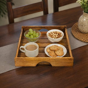Handcrafted Wooden Decorative Serving Tray with Cutout Handles| Rustic Display Tray for Coffee <b>Table</b> Home Accent Organizer Decor - Product Image 2