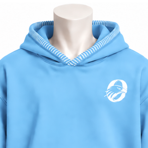 <b>Sky</b> <b>Blue</b> Stitched Border Distressed Hoodie Oversized Pullover Sweatshirt Contrast Stitch Kangaroo Pocket Casual Streetwear <b>Top</b> - Product Image 3