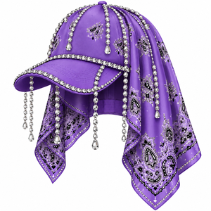 Gorro de Béisbol con Pañuelo Brillante para Bebé, con Pedrería y Cadenas de Cristal, Pañuelo Drapeado de Satén Brillante, Adorno con Logotipo Personalizado - Product Image 6