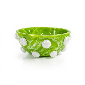 Green Resin Lightweight Food Grade <b>Bowl</b> with <b>White</b> Polka Dots Modern Polished Decorative Salad Food <b>Serving</b> Party Tableware - Product Image 2