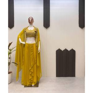 Vêtements de fête traditionnels chinois de créateur Indo Western trois pièces - Product Image 2