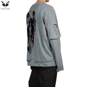 Camisetas de Manga Larga de Doble Capa con Estampado, Hechas a Mano, Cómodas, Personalizadas, de Algodón Lavado al Ácido, Estilo Urbano, Superventas - Product Image 3