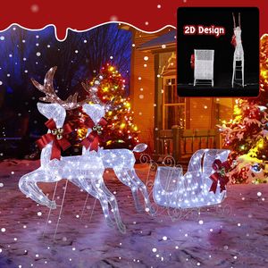 Set di 2 Renne con Slitta e 3 Decorazioni Luminose, Resistenti alle Intemperie, 270 LED Bianchi, Decorazioni Natalizie da Esterno - Product Image 6