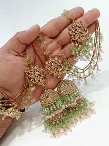 Parures de mariée tendance en acier inoxydable, collier et boucles d'oreilles multi-pendentifs Jhumki Sahara, collection de bijoux de luxe en zircon de qualité supérieure pour femmes - Product Image 6