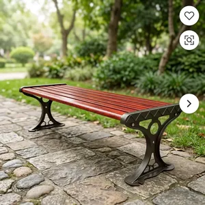 Backless Wooden Garden <b>Bench</b> with Cast Iron <b>Legs</b> Heavy Duty Outdoor Seating for Park Patio Lawn and Public Spaces - Product Image 5