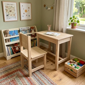 Ensemble de bureau et chaise pour enfants en bois naturel, table d'activités minimaliste pour enfants, table d'étude en bois pour tout-petits, ensemble de meubles pour salle de jeux - Product Image 6