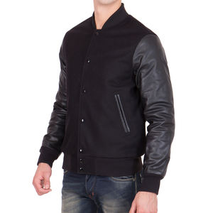 Chaqueta Varsity Azul Marino para Hombre, Mangas de Cuero Sintético Negro, Chaqueta Bomber con Capucha, Chaqueta Letterman, Ropa de Abrigo Informal para Invierno, Abrigo Elegante - Product Image 5