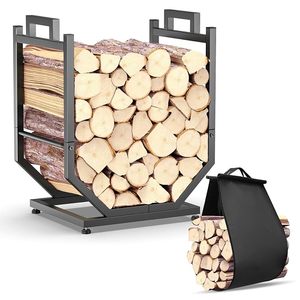 Modern Hexagon Steel Log Holder Powder Coated <b>Firewood</b> Storage <b>Rack</b> for Indoor Outdoor Use - Product Image 2
