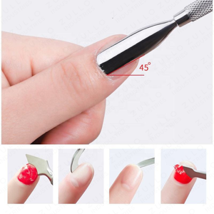 Pousse-cuticules double extrémité en acier inoxydable couleur personnalisée Zullo Industries avec poignée rose, outil de nettoyage des ongles pour manucure professionnelle - Product Image 5