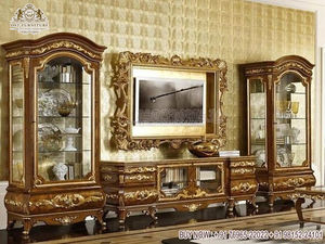 Meuble TV antique de style français pour la maison Meuble TV classique et de luxe en bois massif de style européen - Product Image 4