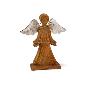 Vente chaude Figurine d'ange en bois sculpté ornements d'arbre de Noël et fournitures de décoration de vacances cadeau pour la saison des fêtes - Product Image 5