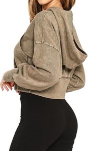 Sudadera con Capucha Corta para Mujer, Ecológica, Transpirable, 100% Algodón, Lavado Mineral, Tejido Elástico, Estilo Casual de Invierno - Product Image 3