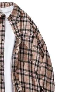 Chemise décontractée à carreaux gris pour homme, en coton et polyester, manches longues, boutonnée, motif à carreaux, toucher doux, style quotidien - Product Image 2