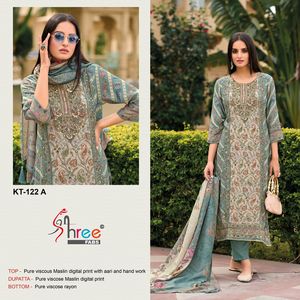 "Stylish Maslin Shalwar Kameez Set with Aari Handworked Top, Rayon Bottom, and Maslin Digital Print Dupatta Perfect Pick" - Product Image 3