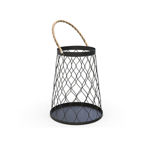 <b>Black</b> Metal Wire <b>Lantern</b> with Rope Handle for Home Decoration - Product Image 1