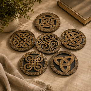 Celtic Knot Laser Cut Solid Wood Coaster Handcrafted Heat Resistant Drink Mat <b>Table</b> <b>Protector</b> Coffee Tea Cup Holder Home Decor - Product Image 1
