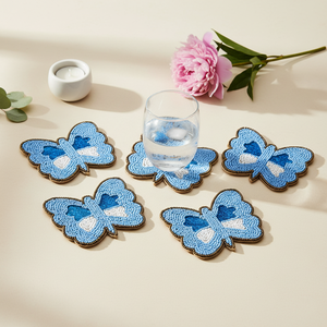 Handmade Eco-Friendly Glass Beads Floral <b>Coasters</b> Red <b>White</b> Fabric Traditional Chinese Design - Product Image 5