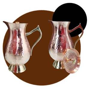 Carafe ou pichet en cuivre. Bouteille d'eau de yoga, récipient d'hydratation traditionnel pour le bien-être avec couvercle hermétique - Product Image 1