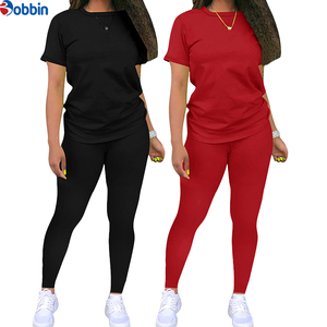 Conjunto de Ropa de Verano para Mujer, Top de Manga Corta y Pantalones Cortos, Conjunto de Camiseta de Punto de Color Sólido de Alta Calidad, Ropa Deportiva - Product Image 2