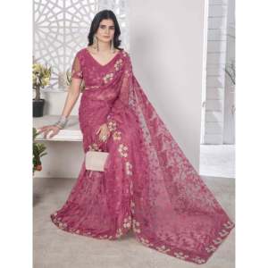 Sari de Soirée en Soie de Créateur avec Broderie et Pierres, Châle Élégant pour Mariage - Product Image 2