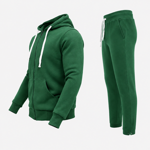 Ensemble de survêtement premium vert zippé avec pantalon de jogging en molleton, deux pièces, tenue de sport assortie, streetwear décontracté, personnalisable - Product Image 4